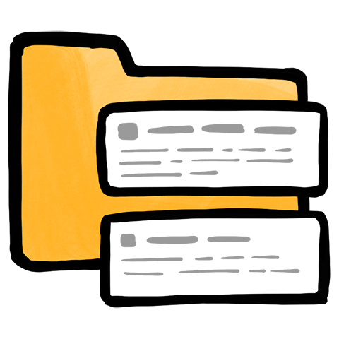 Illustration of two link cards in front of a folder for organization.