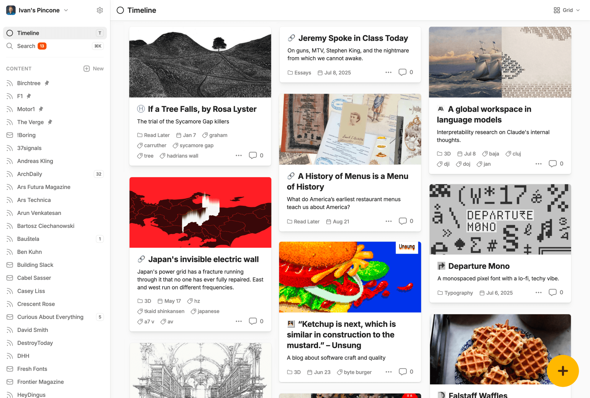 A screenshot of Pincone showing a folder filled with interesting content.