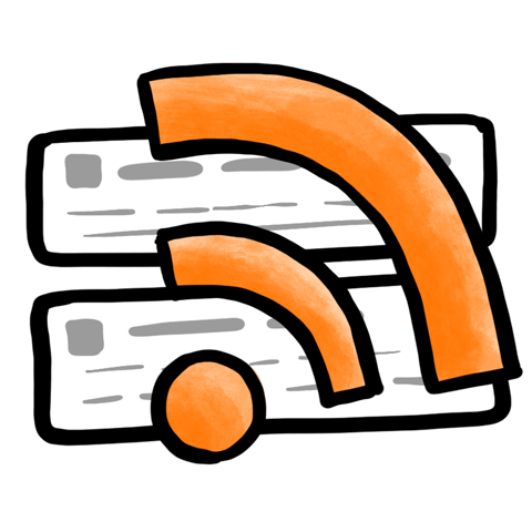 Illustration of an RSS feed icon and two comments.