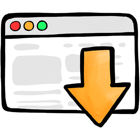 Illustration of a browser window with a large download arrow in front.