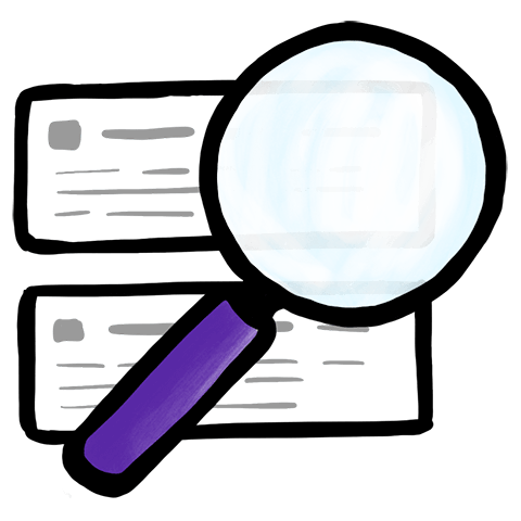 Illustration of a magnifier on top of link cards.